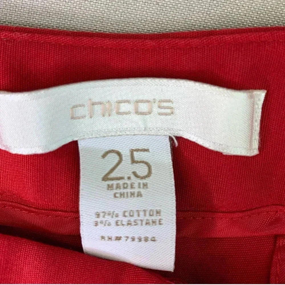 Chico's Red Cropped Chino Casual Pants Women Size L/14 Folded Cuff Straight Leg - Picture 14 of 16